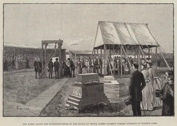 Die Königin legt den Grundstein der Statue von Prinz Albert (Women